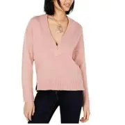 Bar III Womens Sweater V-Neck Ribbed Pullover Top Deco Mauve Pink Long Sleeve XS