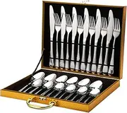 RAYWE 24-Piece Flatware Set Stainless Steel Tableware Cutlery Set Service for 6 with High-Grade Storage Case for Home Kitchen Restaurant Hotel