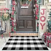 Jabykare Front Door Mat Outdoor Cotton Handwoven Farmhouse Layered Door Mat Washable Striped Porch Rug Carpet Mat for Entrance Kitchen Laundry Bedroom