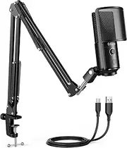 FIFINE USB Microphone Kit with Mute Button, Podcast Microphone with Boom Arm Stand for PC Computer, Studio Condenser Mic for Streaming Recording Vocal VoiceOver -T669PRO1