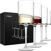 Red or White Wine Glasses 15oz Hand Blown Premium Crystal Square Wine Glass Set of 4 Unique Large Wine Glasses Long Stem for Men or Women Wedding, Anniversary, Christmas