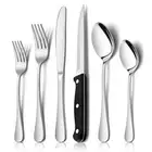 24-Piece Silverware Set with Steak Knives, Stainless Steel Flatware Cutlery S...