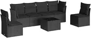 vidaXL Garden Sofa Set with Cushions 7 Piece Modular Poly Rattan 4-Seater Sofa with Storage Black Outdoor Patio Furniture