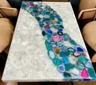 48"x24" White Agate Stone Center Dining Table Handmade Kitchen Slab Console Deco