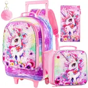 3 Piece Girls Rolling Backpack Set With Lunch Box