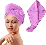 4 Pack Women Microfiber Hair Drying Towel Wrap, Super Absorbent Anti-frizz Head Turban Towel for Wet, Long,Curly Hair (4 Purple)