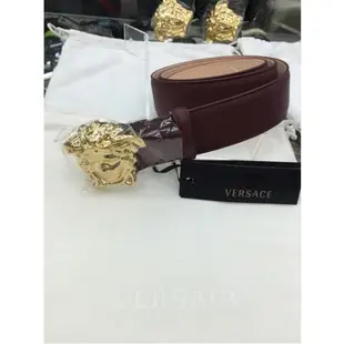 Versace 黑標 經典 女王頭 黑色 酒紅色 真皮 皮帶 全新正品范思哲皮帶凡賽斯皮帶 配件齊全