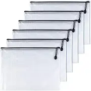 Oaimyy-A5(9"x 7"), Mesh Zipper Pouch Document Folders Bag Plastic Zip File Folders for School Office Supplies, Travel, Organizing Storage-Black,6 Pcs