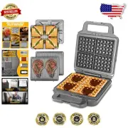 Versatile Stainless Steel Waffle Maker & Grill – Family-Size Breakfast Solution