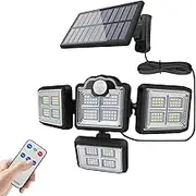 Solar Lights Outdoor, Motion Sensor Security Lights, Separate Solar Panel, 4 Adjustable Head, 198 LED 300° Wide Angle, Waterproof Wall Lights for Porch Yard Garage Pathway
