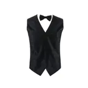 Mens Black Boho Paisley Patterned Vest Waistcoat & Matching Bow Tie