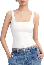 [WFWFLIU] Womens Square Neck Tank Tops Cute Double Layer Seamless Workout Tops Summer Sleeveless Shirts