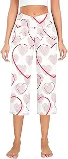 [GuoChe] High Waist Foldover Yoga Pants Valentine Beautiful Red Pink Hearts Cute with Tummy Control Casual Pants with Pockets