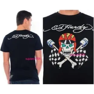 Ed Hardy 骷顱頭旗幟水鑽男短袖T恤【保證真品】L號現貨