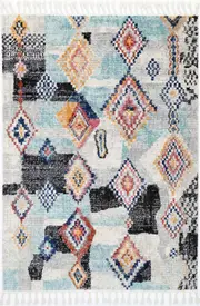Boho Moroccan Zargora Geometric Blue & Multi Rug