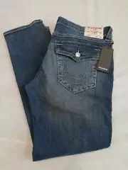New True Religion Mens 40x34 Geno Relaxed Slim Blue Jeans Flap SN MSRP $159