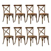Oikiture 8pcs Crossback Dining Chair Wood Rattan Walnut