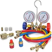 Daseeme 3 Way Refrigerant Gauge AC Diagtic Manifold Freon Gauge Set for R134A R12 R22 R502 Refrigerants with Couplers and Acme Adapter