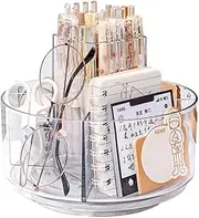 Acrylic Desk Pencil Pen Holder, 5 Slots 360° Degree Rotating Organizers for Desktop Storage Stationery Pot Office School Home Desktop Marker Crayon Storage Stationery Loopunk (5 Slots)