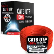 1000ft CAT6 CMR ETL Riser Ethernet Cable 23AWG Solid Bare Copper Wire Red