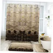 4Pcs Gradient Shower Curtain Set, Modern Geometric Shower Curtain Set Brown
