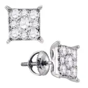 14kt White Gold Womens Round Diamond Square Cluster Earrings 1-1/4 Cttw