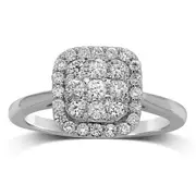 Bevilles Brilliant Claw Square Shape Cluster Ring with 0.60ct of Diamonds in 9kt White Gold
