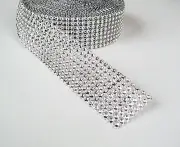 1.5" Silver Diamond Rhinestone Crystal Mesh Ribbon Wrap 1 yard 5 yard 10 yard