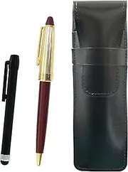 Slim Cowhide Leather Pen Case Black Metal Touch Stick Black and Neo D-800 Holi Gold Finish Retro Ballpoint Pen Set Red ASB-ALB-800B-R