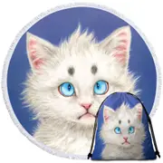 Cat Painting Lovely White Kitten Round Beach Towel