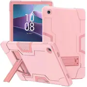 For Lenovo Tab M10 Plus 3rd Gen 10.6 Inch 2022 TB125FU /TB128FU /TB128XU Case, Kickstand Shockproof Heavy Duty Tough Protective Rugged Cover (Rose Gold)