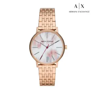 【A|X Armani Exchange 官方直營】Lola 簡約時尚印花女錶 玫瑰金色不鏽鋼鍊帶 手錶 36MM AX5589