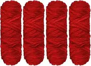 Crochet Yarn Chunky Yarn for Crochet,Chunky Wool for Knitting 100g Balls x 4 Chenille Yarn,Wool for Crochet Kits for Beginners Adults for Handmade Crafts Hats Blankets Scarves (Red)