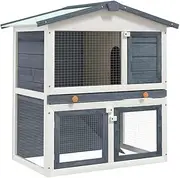 Generic Outdoor Rabbit Hutch 3 Doors Grey Wood