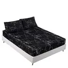 3PCS Black Marble Sheet Set,Soft Microfiber Bed Queen Black-marble