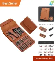 Stylish 16-Piece Manicure Set in Brown Case - Ultimate Men's Grooming Essentials