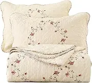 vctops 3-Piece Elegant Floral Embroidered Bedspread Coverlet Set 100% Cotton Reversible Patchwork 1 Quilt and 2 Pillow Shams Full/Queen, Flower