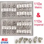 220pcs Hydraulic Grease Nipple Mechanical Lubricant Fitting Kit Metric Imperial