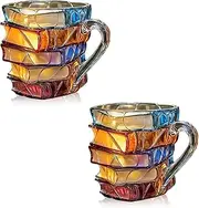 3D Painted Glass Books Mug, Painted Book Mug 2025 New Novelty Mugs, for Book Lovers Gifts, Unique Handmade Coffee Mugs Glass 11 0z (2PCS)
