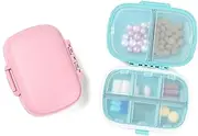 2 PCS Travel Pill Organizer, 8 Compartments Portable Pill Box Small Daily Pill Case Medicine Vitamin Container for Pocket Purse (Blue)