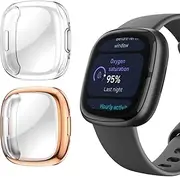 2-Pack Screen Protector Case Compatible with Fitbit Versa 4/Sense 2,All-Around Soft TPU Case Protective Screen Bumper (Clear/Rose Gold)