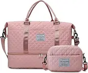 [LIWEGHT] Travel Duffel Bag Sports Tote Gym Bag with Toiletry Bag Shoulder Weekender Overnight Bag for Women Carry On Bag with Shoe Compartment Waterproof(Pink)