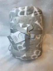 Just Born Baby Blanket Gray White Sherpa Thick Plush Letters B-A-B-Y ABC Alphabi