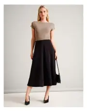 [Basque] Recycled Poly Deep Hem Fluid Skirt in Black