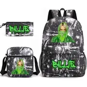 Billie Eilish Three-Piece School Bag Backpack Student Stationery Bag Printed Backpack Lightning Black~1