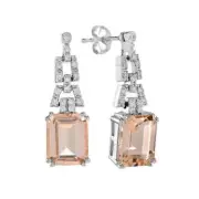 Art Deco Style Lab Created Diamond Emerald Morganite Earrings 14k White Gold FN