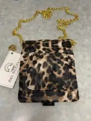 Big Buddha Otis Leopard Crossbody Bag with Gold Chain Strap