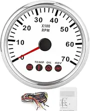 APTPKGDFDK 85mm Auto Car Tachometer IP67 Waterproof Boat Marine Tacho Meter Gauge with Oil Pressure Temp Engine Failure Alarm Temperature Meter(White)