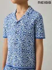 Reiss Blue/White River 9-13 yrs Tile Pattern Knit Shirt (AP0268) | $90