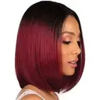Short Straight Bob Wigs For Women Trend Wine Red Straight Wig Roots 99j Silky